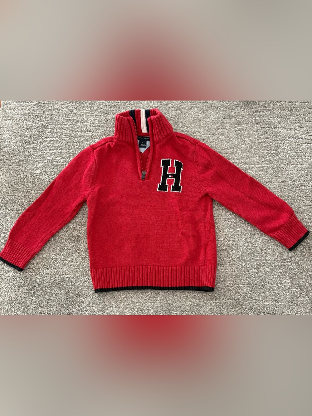 Tommy Hilfiger Red Quarter-Zip Sweater with 'H' Patch- Size 4 boy